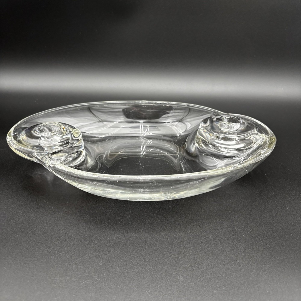 Vtg Clear Glass Oval Centerpiece Bowl Dual Candle Holders 13"